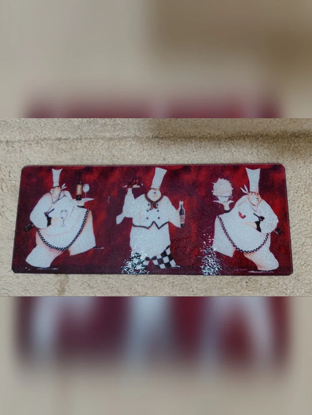 Red Decorative Chef Glass Cutting Board.